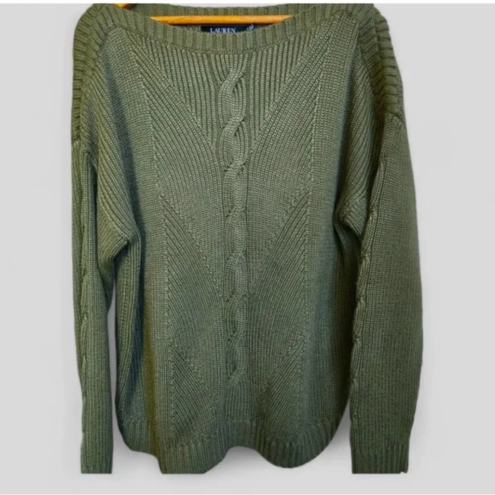 Lauren Ralph Lauren 'Brayan' Cable-Knit Sweater in Olive Fern aso Meghan Markle - Picture 3 of 6
